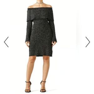 Keepsake The Label Metallic Knit bell sleeve off the shoulder Sheath Dress sz S